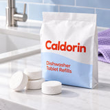 Caldorin Dishwasher Detergent Tablet Refills in a bright compatible household setting