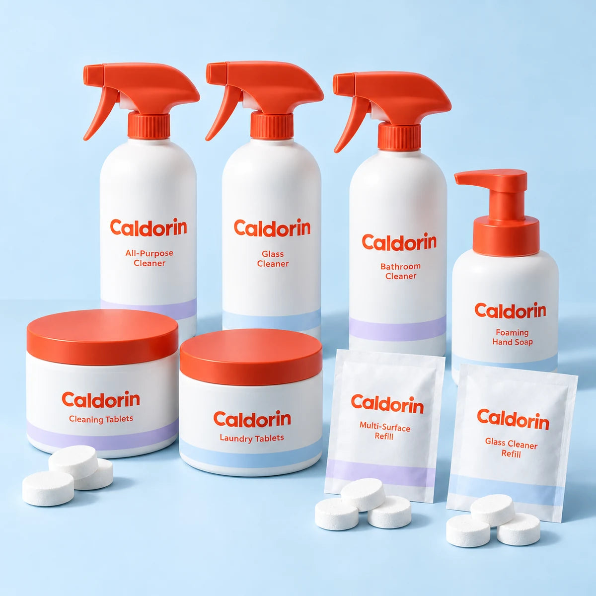 Caldorin Clean Suite Kit in a clean pale-blue and lilac studio setting
