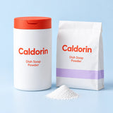 Caldorin Dish Soap Powder Starter Set in a clean pale-blue and lilac studio setting